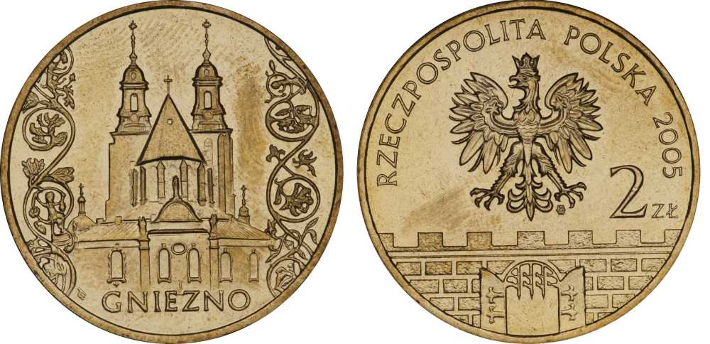 Польша 2 злотых 2005 MW, серия исторические места, Гнезно (Gniegno), собор Девы Марии KM 564, Parchimowicz 956 нордик UNC 603-1021