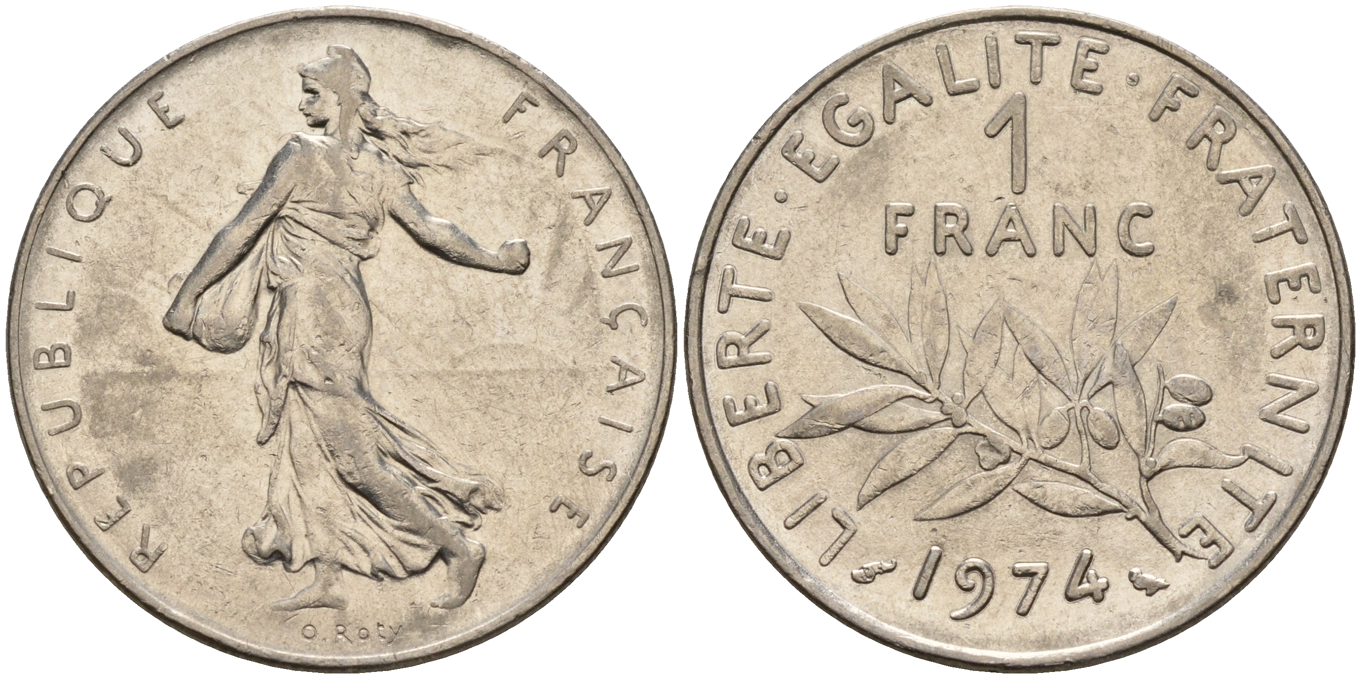 Франция 1 франк 1974 сеятель KM 925.1 никель    4153-443