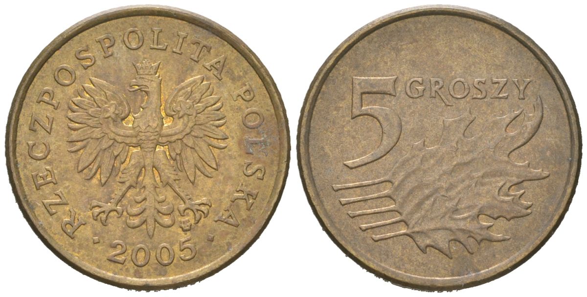 Польша 5 грошей 2005 MW Y 278 марганец латунь aUNC 4618-139