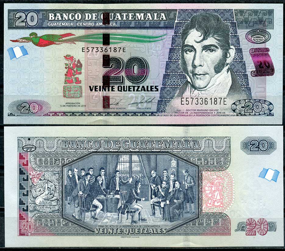 Гватемала 20 кетсалей 2019 Мариано Гальвес, подписание Закона о независимости Центральной Америки Pick 124  бумага  UNC (пресс) 447-105-2