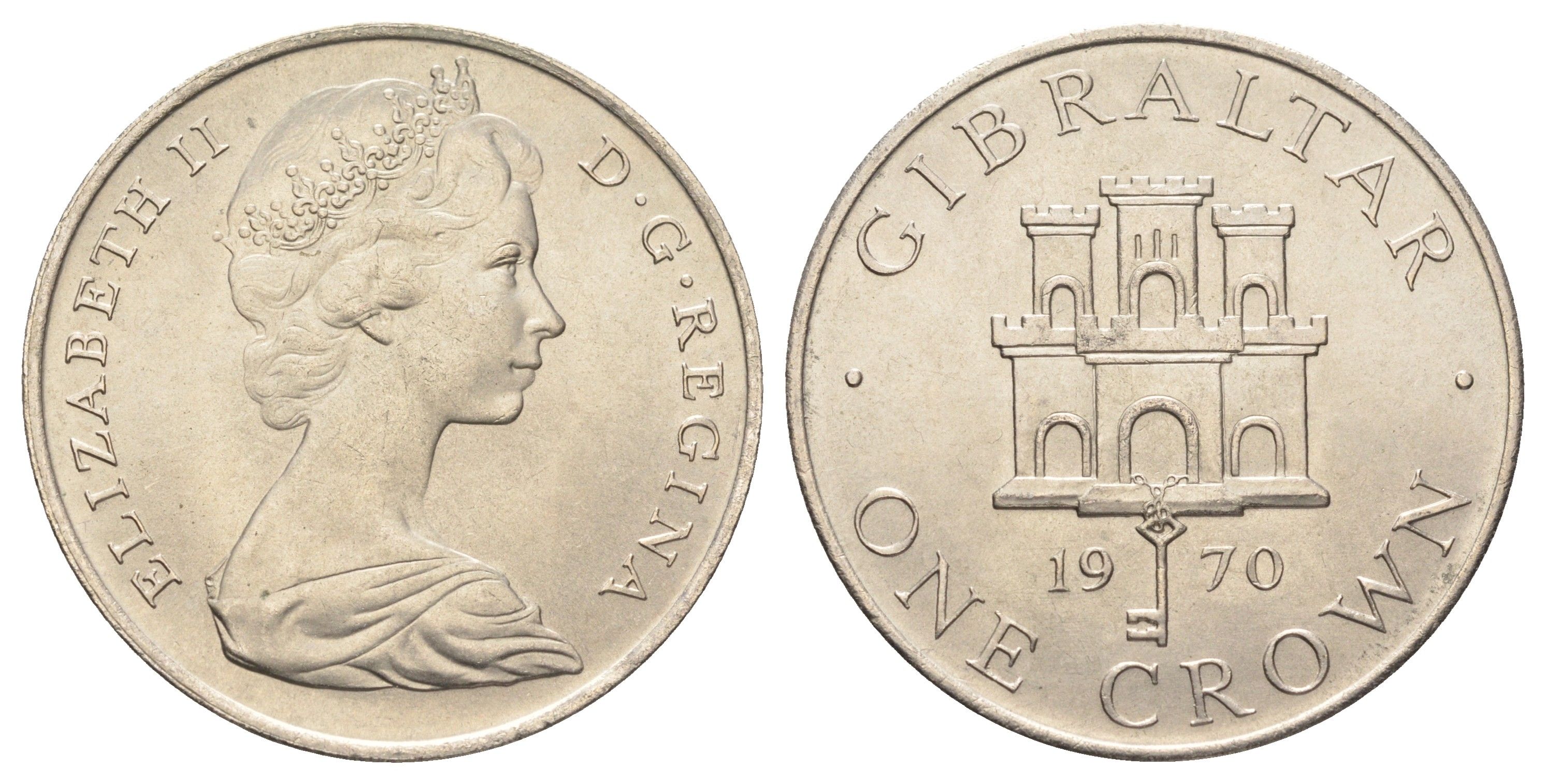 Гибралтар 1 крона 1970 Елизавета II (1952-2022), старый замок KM 4 медно-никель UNC 11-176-23