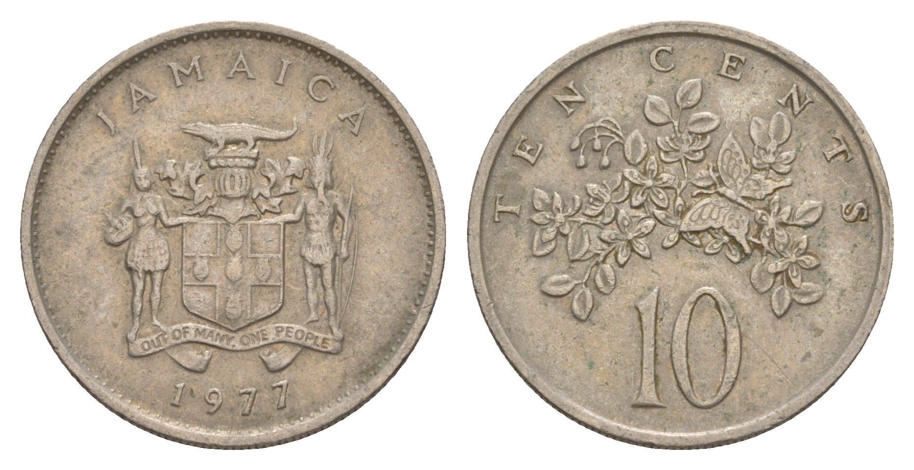 Ямайка 10 центов 1977 бабочка KM 47 медно-никель 4624-944