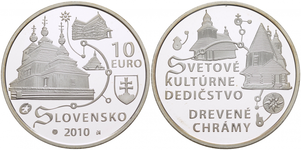 Словакия 10 евро 2010 древние церкви Словацких Карпат KM 110 серебро PROOF 01-163-42
