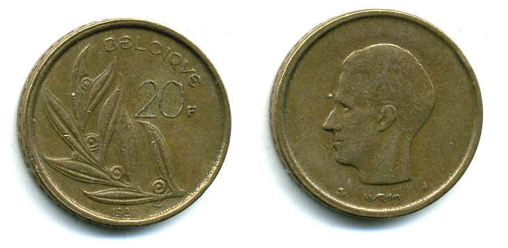 Бельгия 20 франков 1981 Belgique, Бодуэн I (1951-1993) KM 159 никель бронза 89-1736