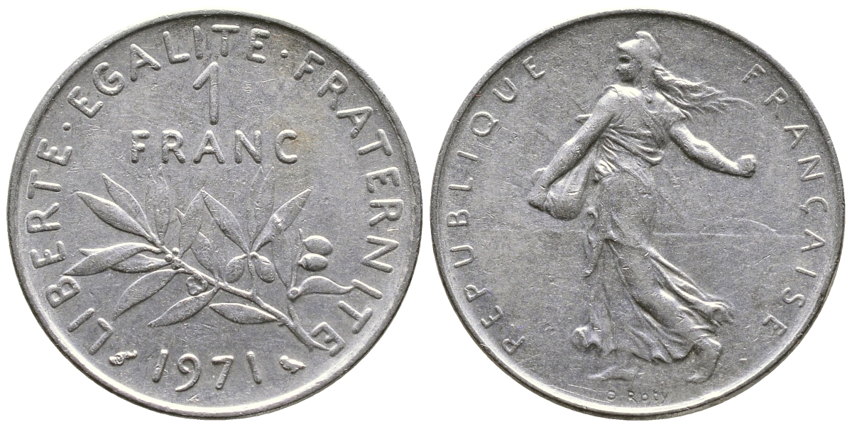 ФРАНЦИЯ 1 ФРАНК 1971 СЕЯТЕЛЬ KM 925.1 никель 59-526