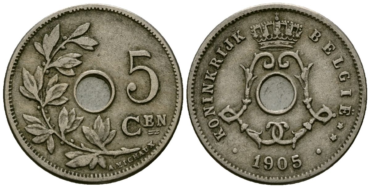 Бельгия 5 сантимов 1905 Belgie KM 55 медно-никель 4173-124