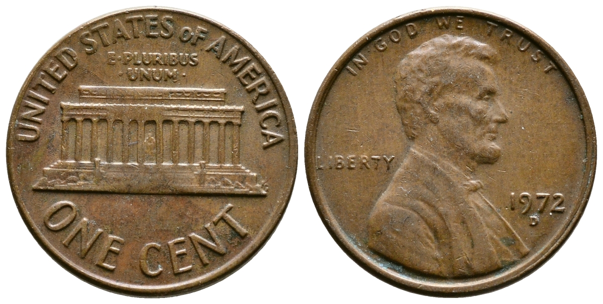 США 1 цент 1972 D, Авраам Линкольн KM 201 медь цинк 3458-134
