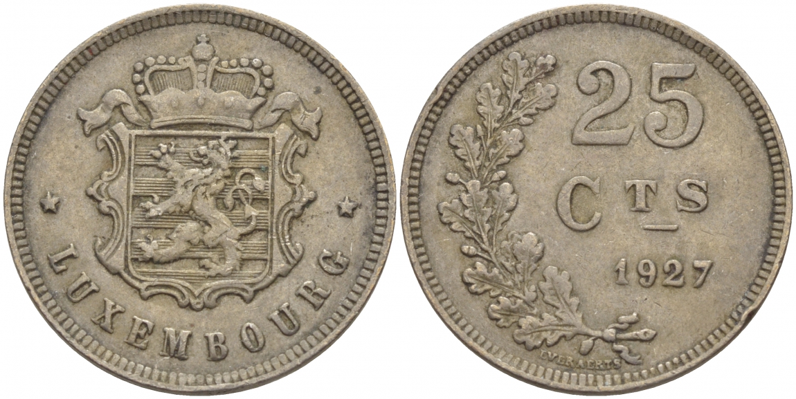 ЛЮКСЕМБУРГ 25 САНТИМОВ 1927 ГОД ТИП KM 37 медно-никель 4548-754