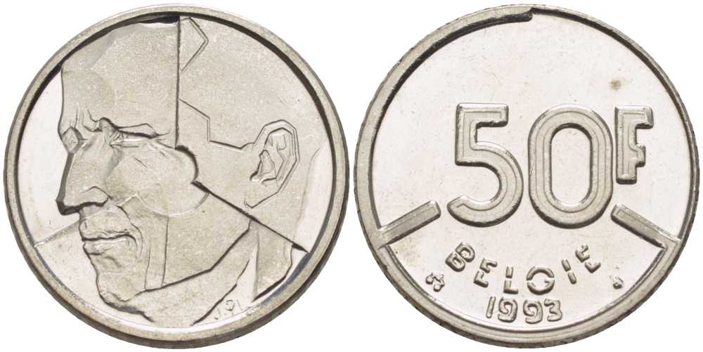 БЕЛЬГИЯ 50 ФРАНКОВ 1993 BELGIE, БОДУЭН I (1951-1993) KM 169 никель 4395-1013