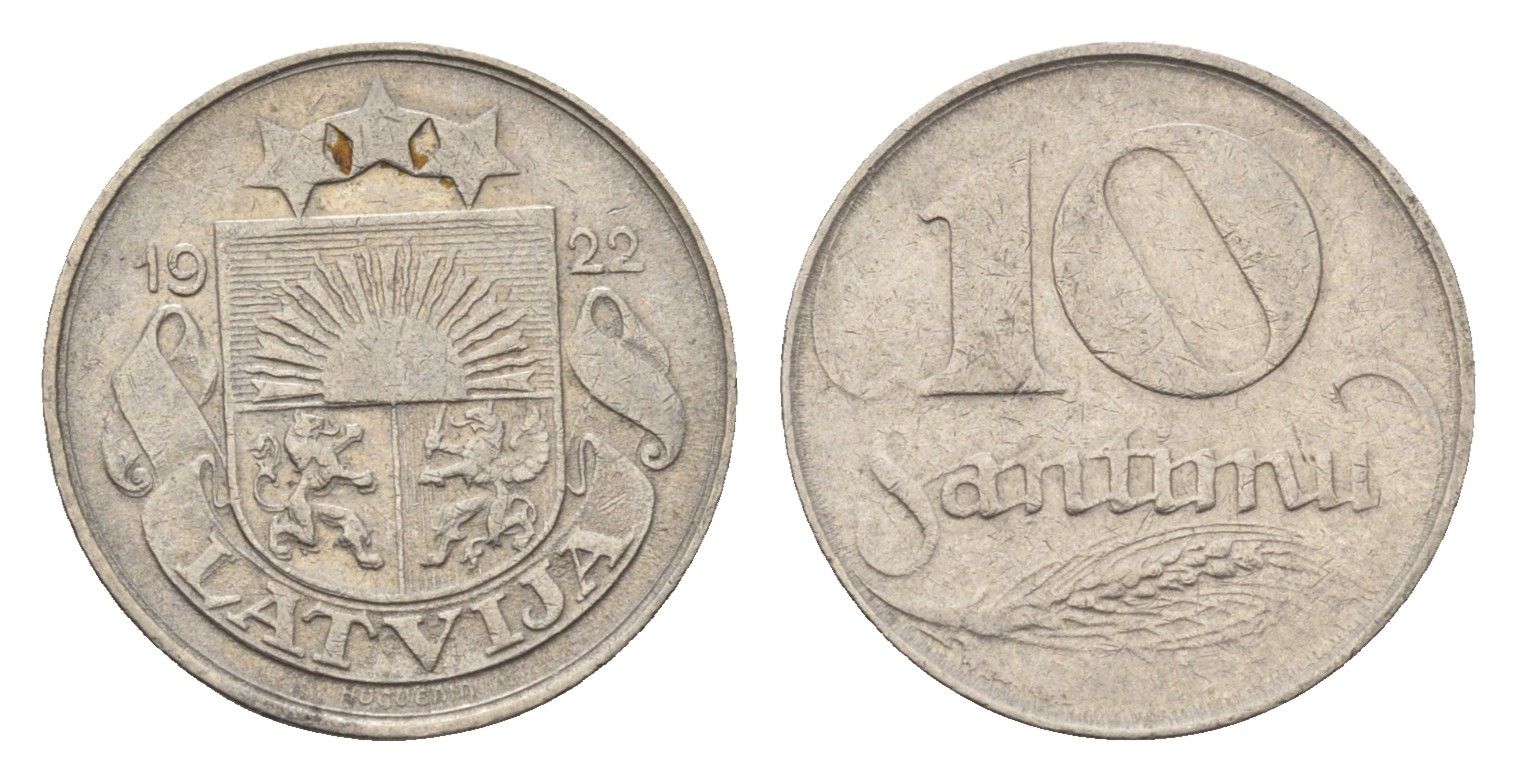 Латвия 10 сантимов 1922 год-тип KM 44 никель 4689-769