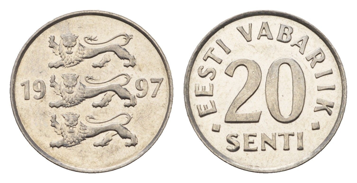 Эстония 20 сентов 1997 KM 23a сталь плакированная никелем UNC 4689-668
