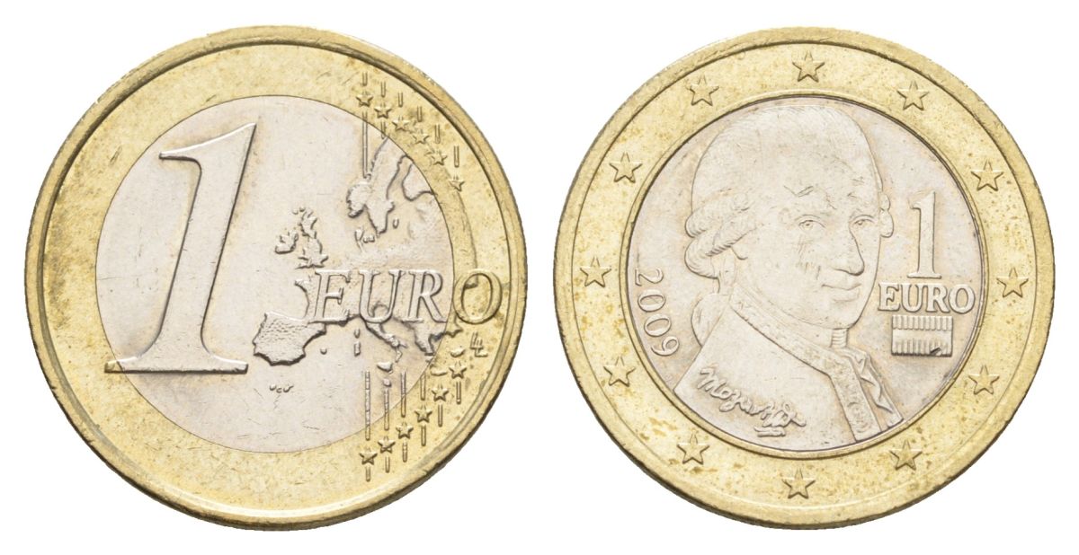 Австрия 1 евро 2009 Вольфганг Амадей Моцарт KM 3142 биметалл aUNC 4629-415