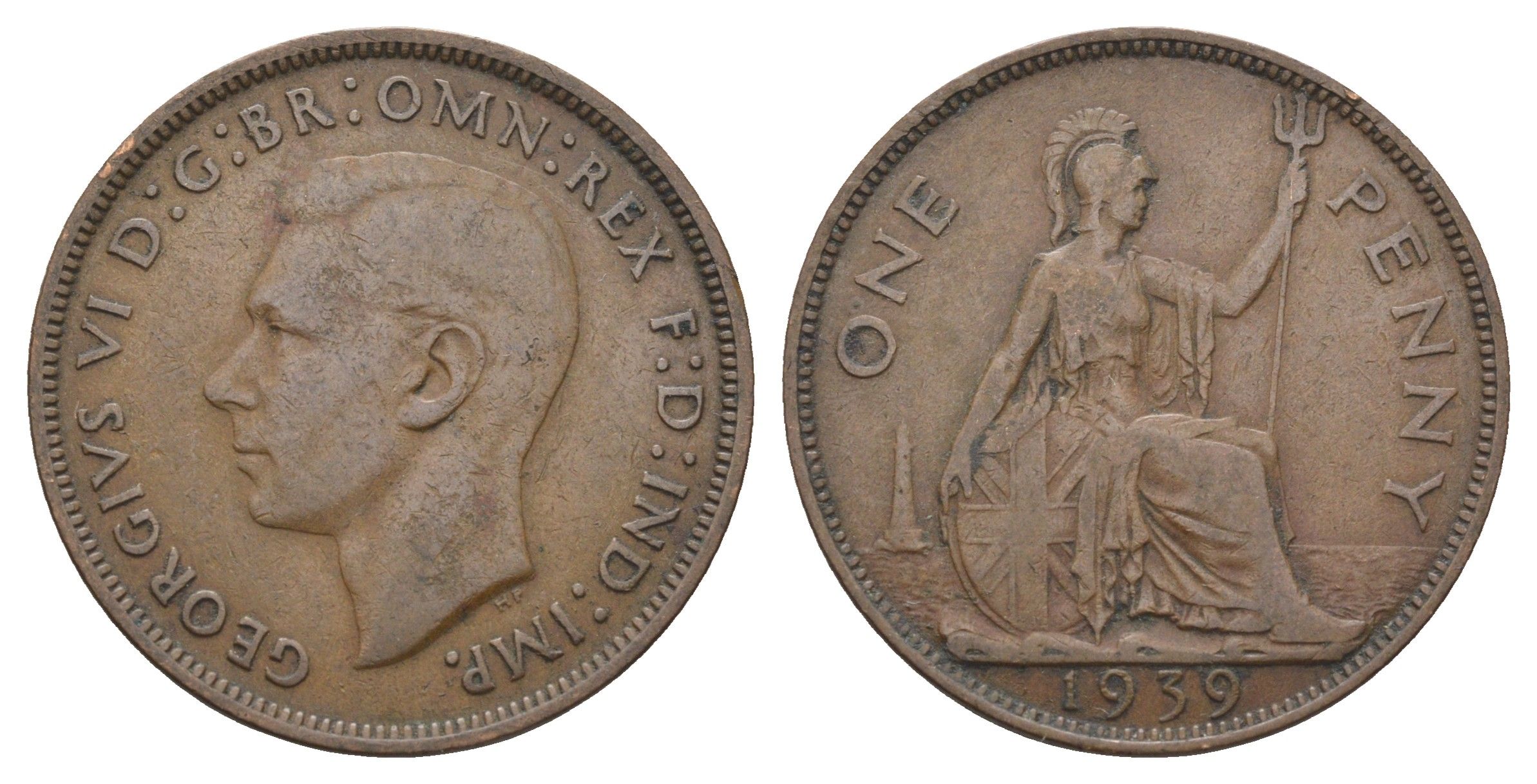 Великобритания 1 пенни 1939 Георг VI (1936-1952) KM 845, Spink 4114 бронза 4661-815