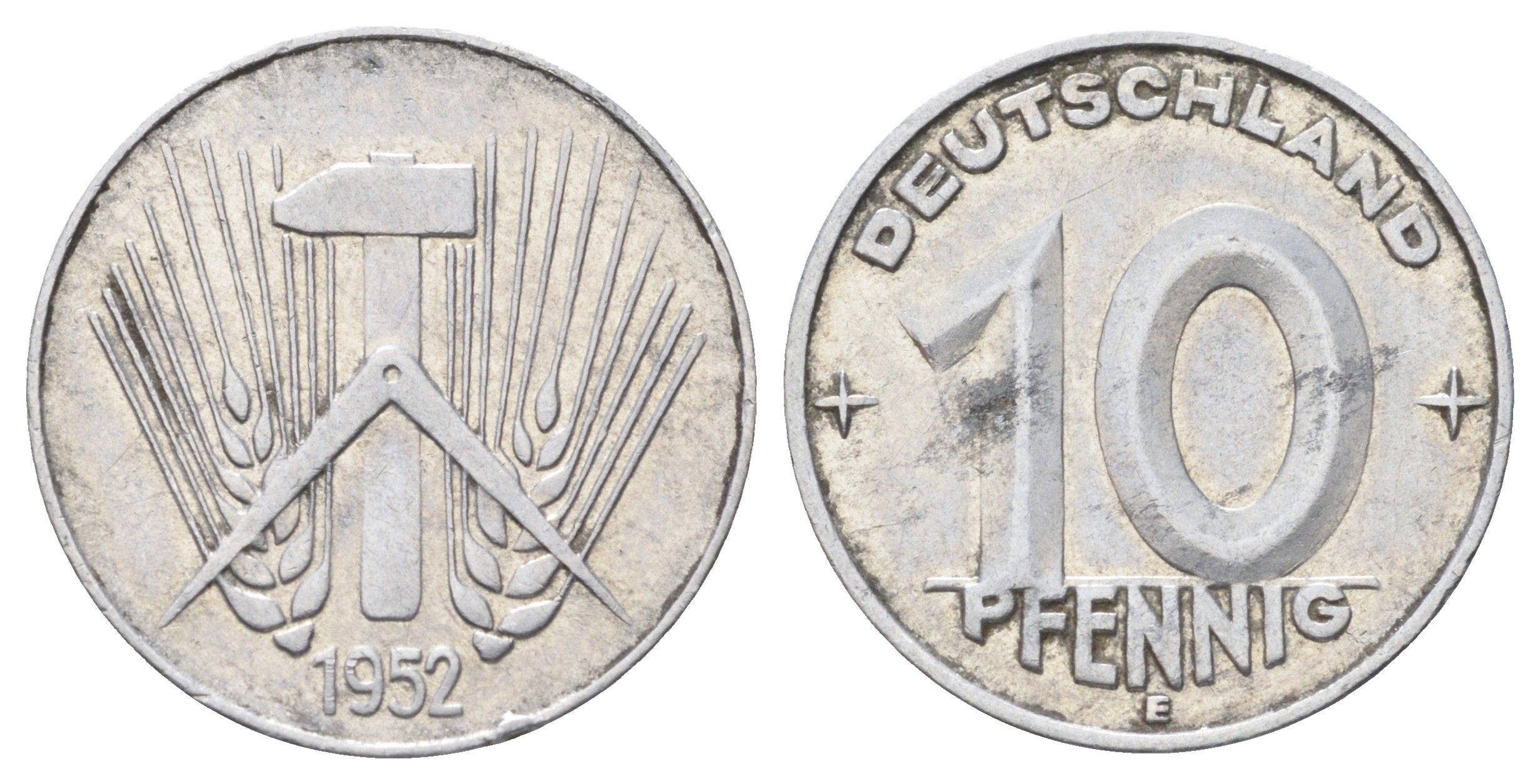 ГДР 10 пфеннигов 1952 E KM 7 алюминий 4668-1125