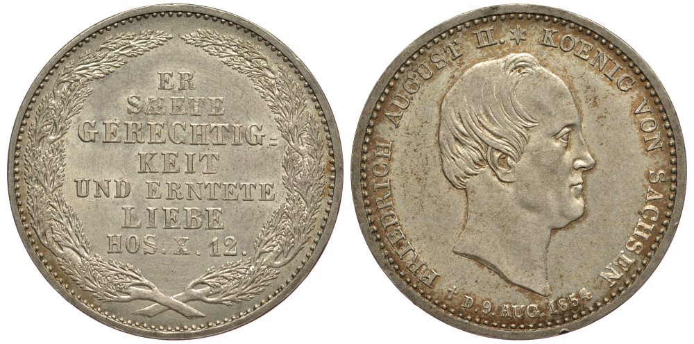 Саксония 1/6 талера 1854 Фридрих Август II (1797-1854), на смерть короля KM 1178, J. 92 серебро UNC 413-5043
