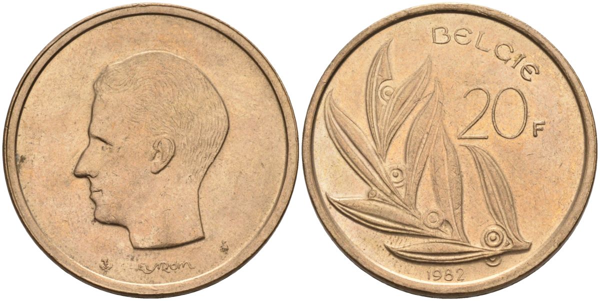 Бельгия 20 франков 1982 Belgie, Бодуэн I (1951-1993) KM 160 никель бронза 4126-237