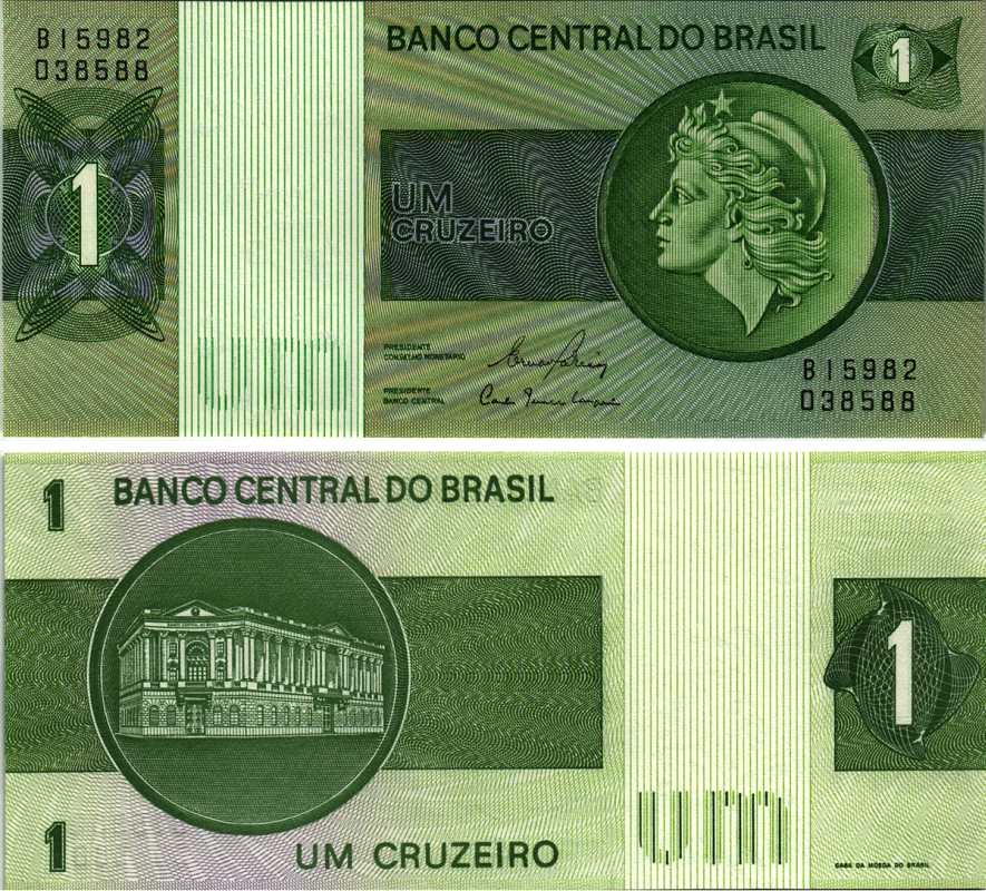 БРАЗИЛИЯ 1 КРУЗЕЙРО 1980 ВТОРОЙ ВЫПУСК, СЕРИЯ В 15982, ПОДПИСЬ 20 Pick 191Ас бумага UNC (ПРЕСС) 7487-62-3-1