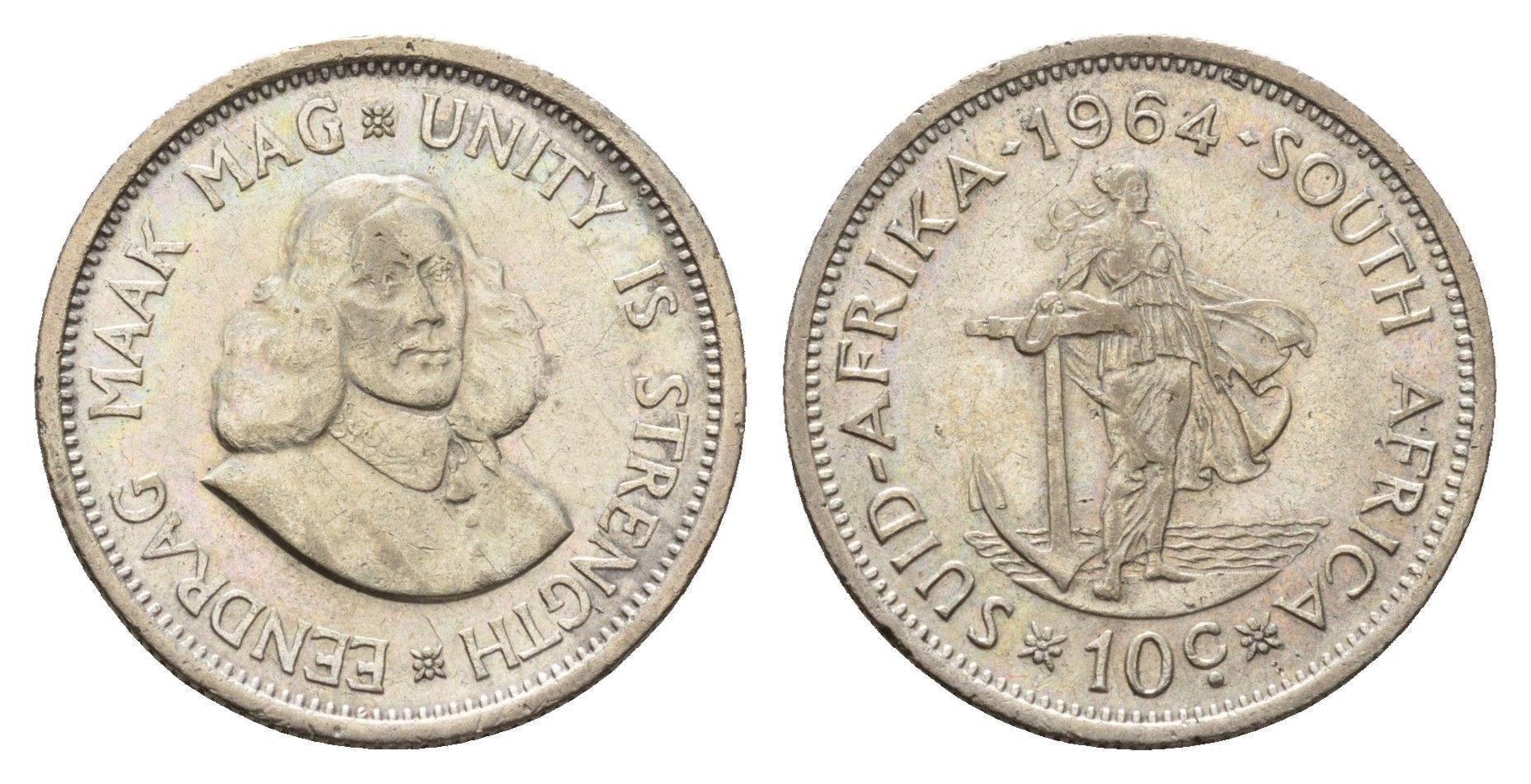 ЮАР 10 центов 1964 Ян ван Рибек KM 60 серебро 75-1745