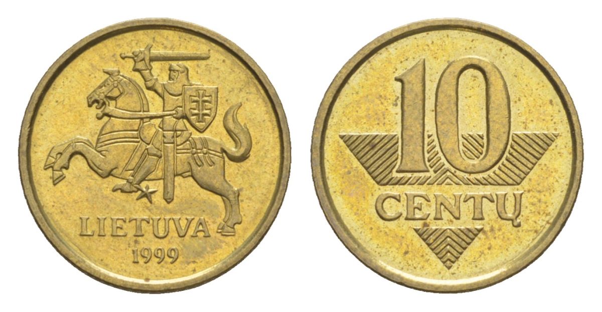 Литва 10 центов 1999 KM 106 никель латунь UNC 4632-613