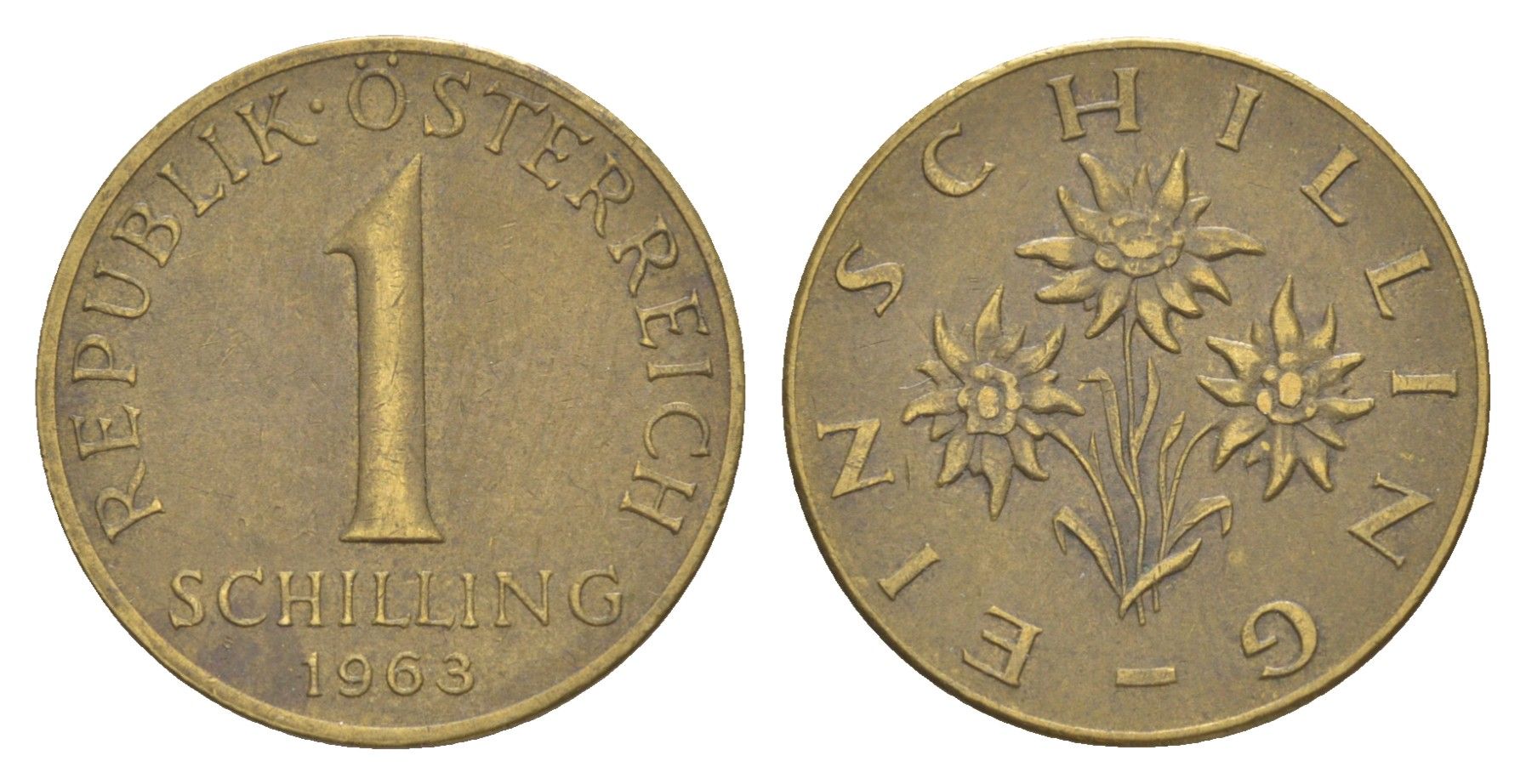 Австрия 1 шиллинг 1963 KM 2886 алюминиевая бронза 4556-1131