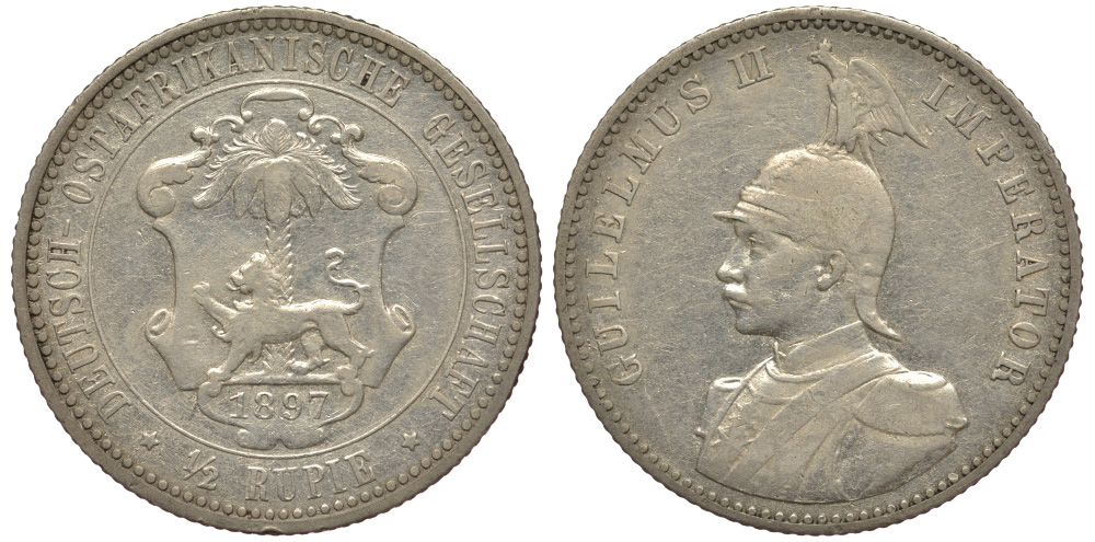 Немецкая Восточная Африка (Танзания) 1/2 рупии 1897 A - Ost-Africa Jaeger 712, KM 4 серебро 00-803-25
