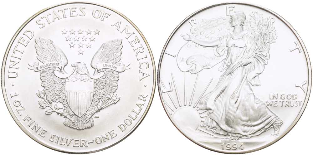 США 1 доллар 1994 шагающая свобода KM 273 серебро UNC 02-207-33