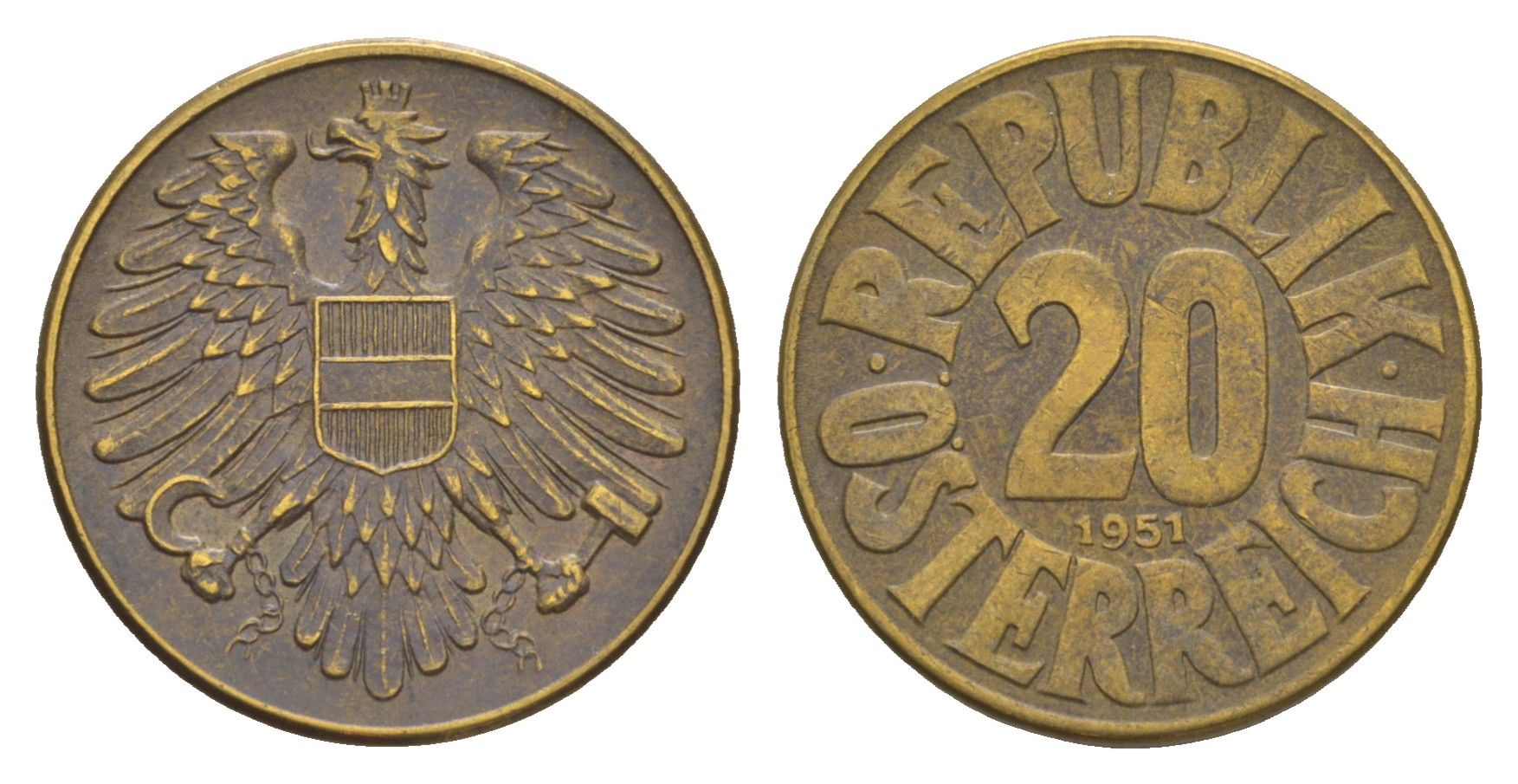 Австрия 20 грошей 1951 KM 2877 алюминиевая бронза 4147-949