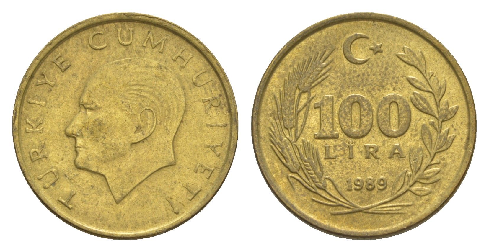 Турция 100 лир 1989 Кемаль Ататюрк KM 988 алюминиевая бронза UNC 4647-639