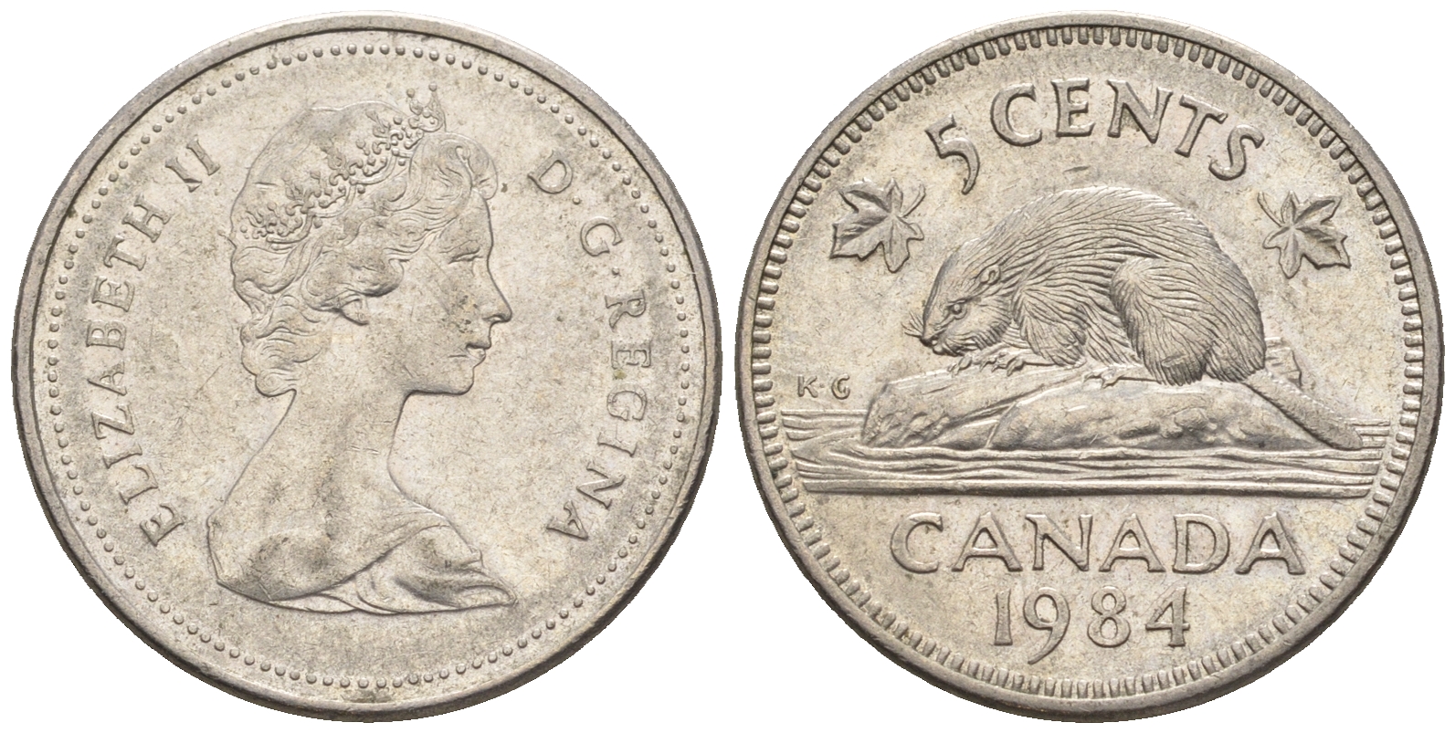 Канада 5 центов 1984 Елизавета II (1952-2022), бобер KM 60.2а медно-никель 4609-432