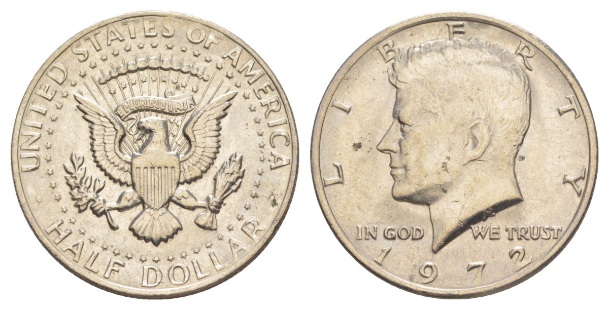 США 1/2 доллара (50 центов) 1972 Джон Кеннеди KM 202b медь плакированная медно-никелем aUNC 4149-942
