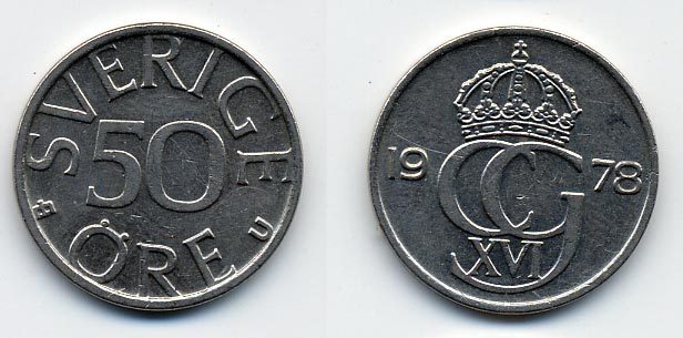 Швеция 50 эре 1978 U, Карл XVI Густав (1973- ) KM 855 медно-никель 23-1352