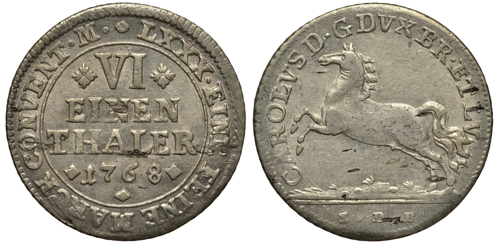 Брауншвейг-Вольфенбюттель 1/6 талера 1768 IDB, вес 5,16 гр. KM 971 серебро 413-2024