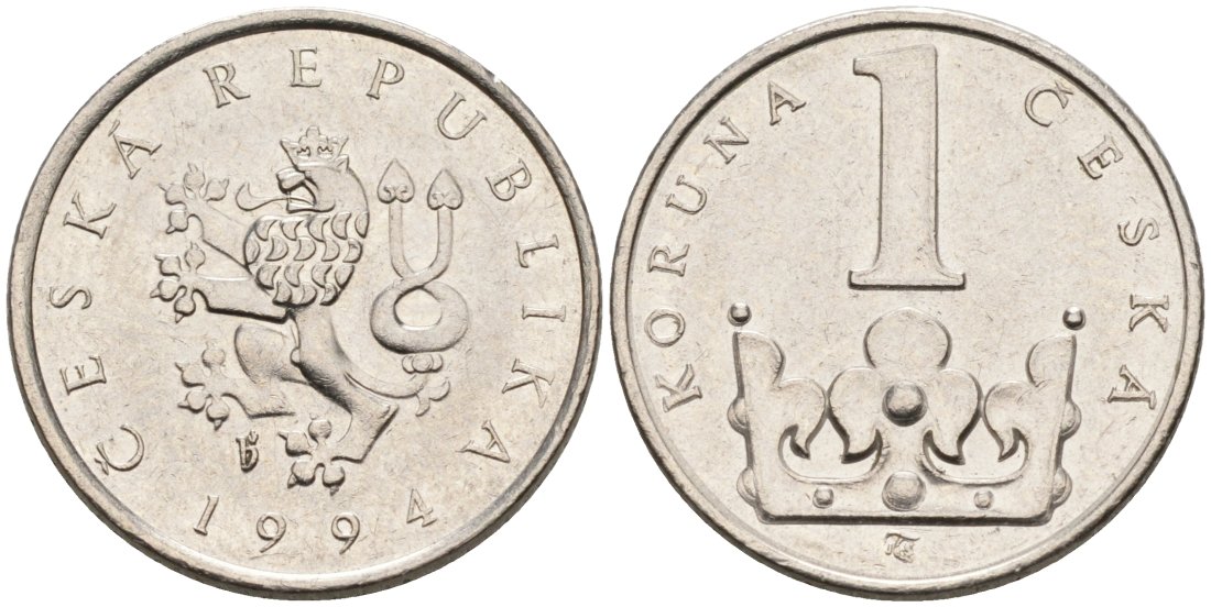 Чехия 1 крона 1994 KM 7 сталь плакированная никелем 4609-336