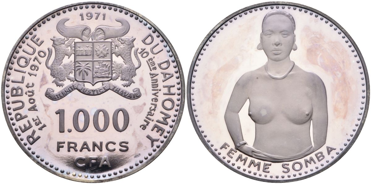 Дагомея 1000 франков 1971 серия 10 лет независимости, аборигенка, буклет KM 4 серебро PROOF 11-175-22-2
