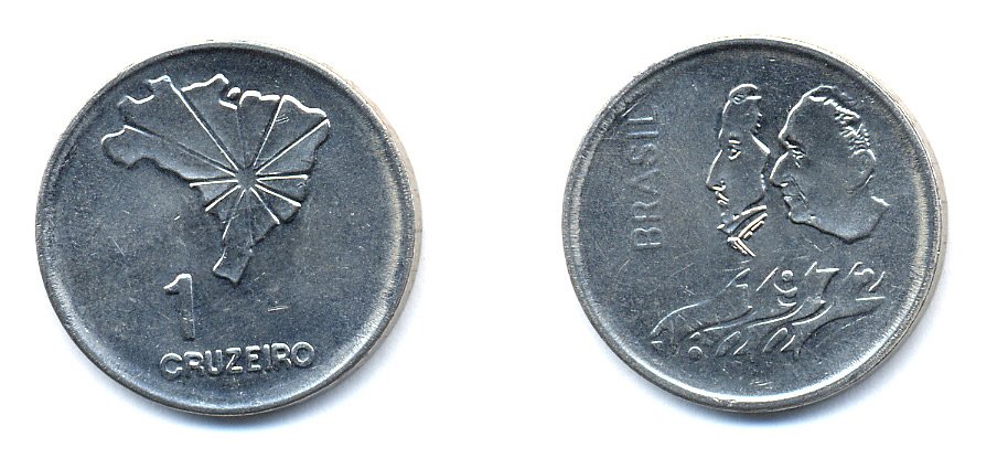 Бразилия 1 крузейро 1972 150 лет независимости KM 582 никель aUNC 76-853