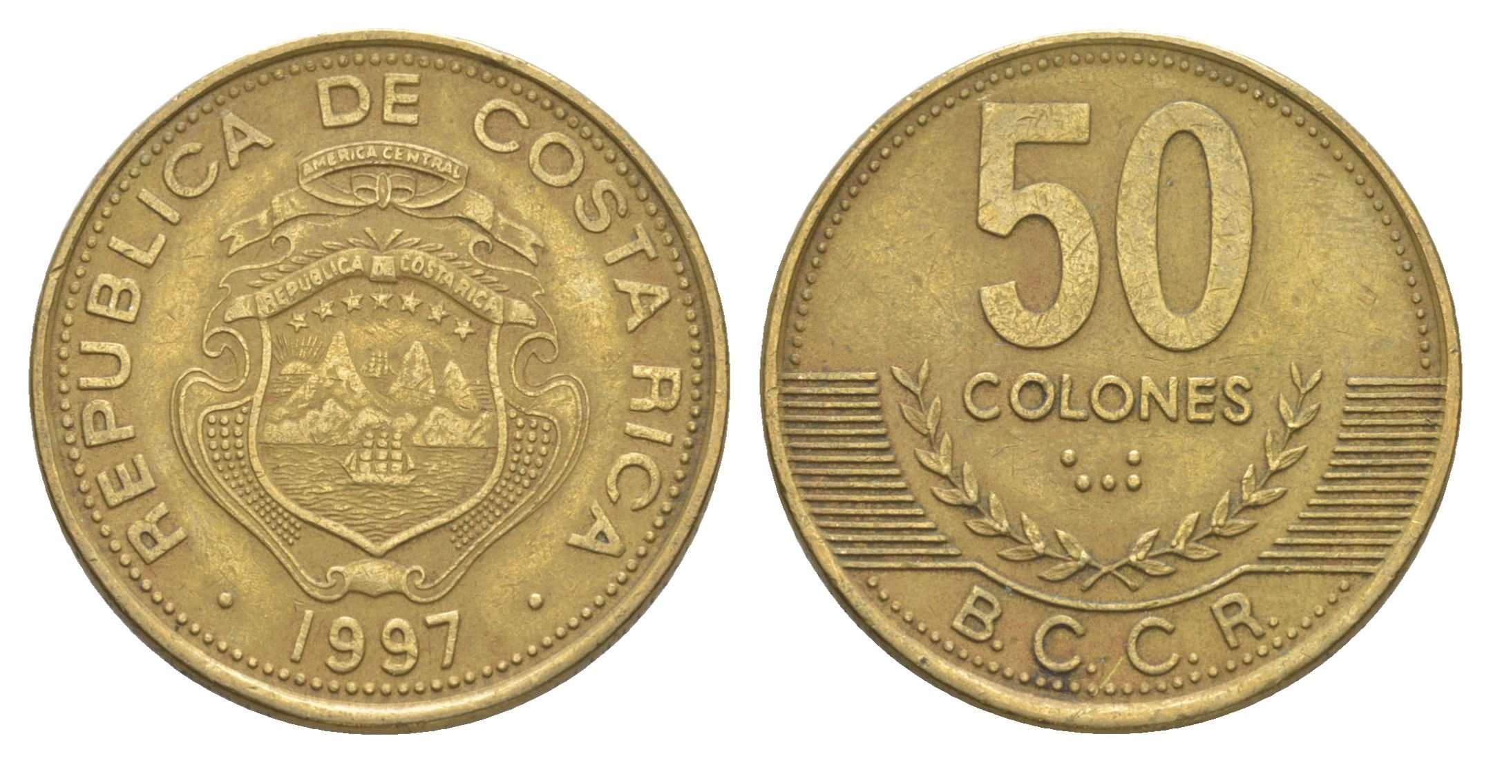 Коста-Рика 50 колонов 1997 KM 231 алюминиевая бронза 4635-933