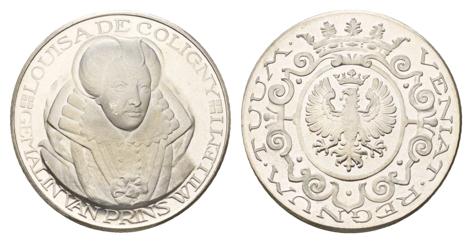 Нидерланды медаль из серии история Нидерландов - Луиза де Колиньи - супруга Вильгельма Оранского первая половина XX века Veniat Regnum Tuum (Да придет Царствие Твое), диаметр 25 мм, вес 7,3 гр серебро PROOF 4671-1053