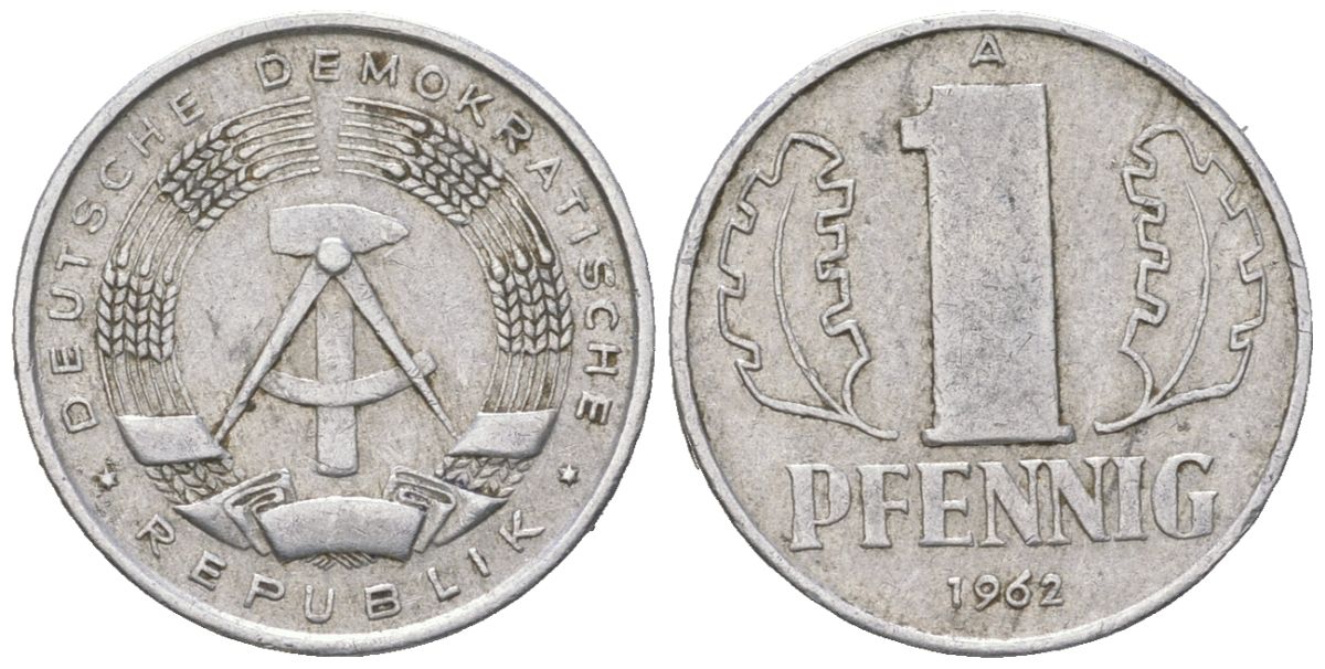ГДР 1 пфенниг 1962 A KM 8.1 алюминий 206-1032