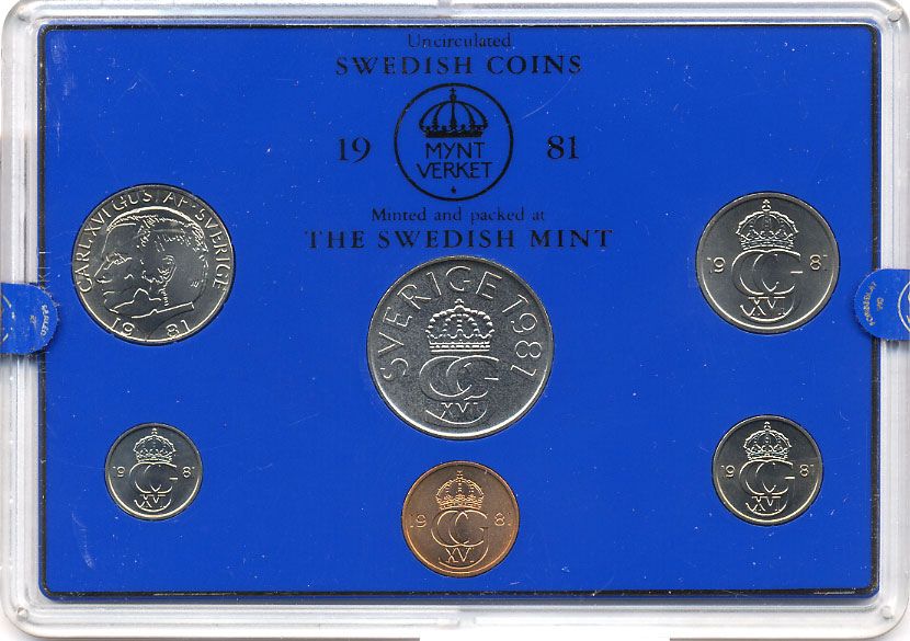 Швеция набор монетного двора из 6 монет 1981 в пластике, Карл XVI Густав (1973- ) KM MS19 UNC 7-5-7-187