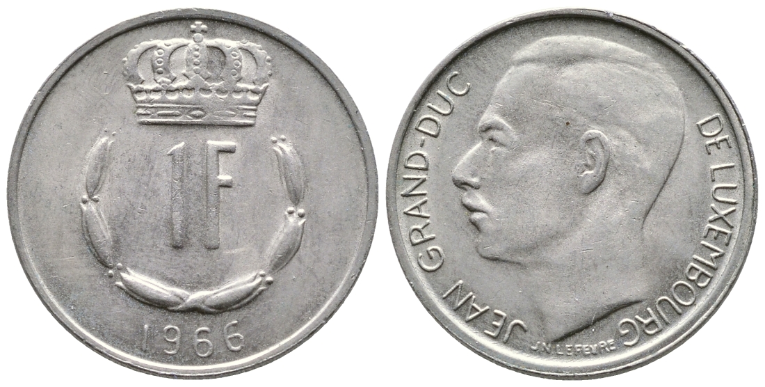 Люксембург 1 франк 1966 Великий герцог Жан (1964-1999) KM 55 медно-никель 259-1051