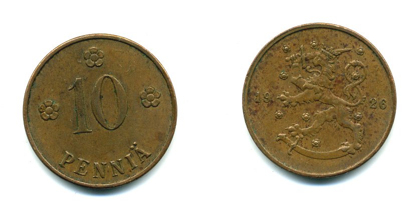 Финляндия 10 пенни 1926 республика (1918-1962) KM 24 медь 46-1543