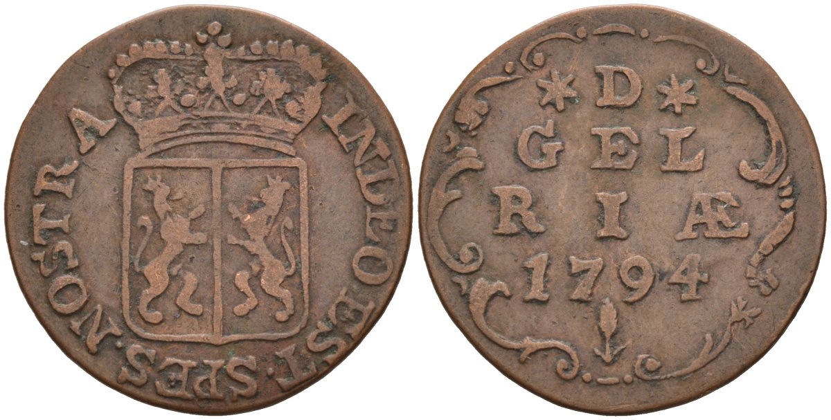 Гельдерланд (Gelderland), Нидерланды 1 дуит 1794 KM 108 медь 4523-633