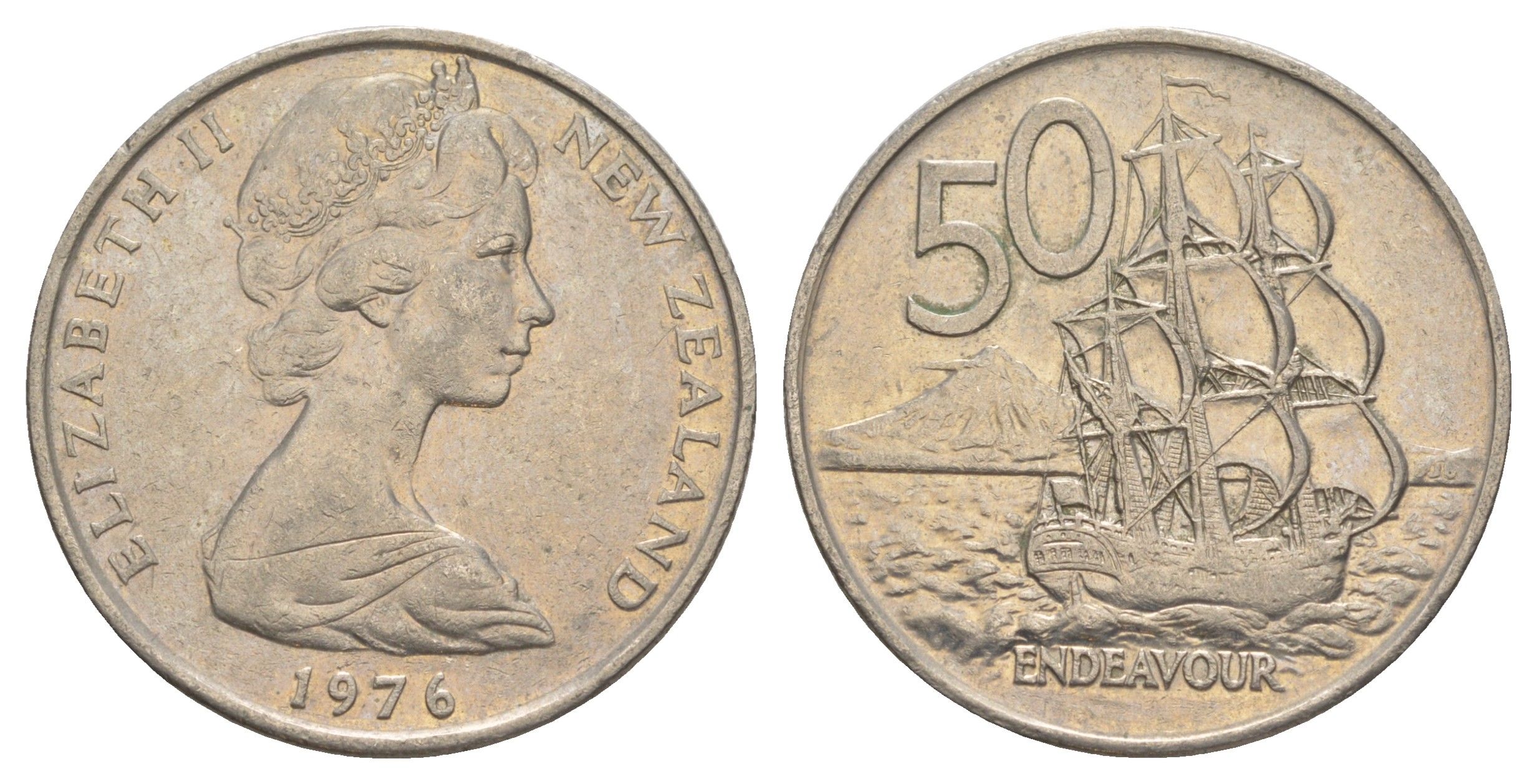 Новая Зеландия 50 центов 1976 Елизавета II (1952-2022), парусник Индевор KM 37.1 медно-никель 4645-1144