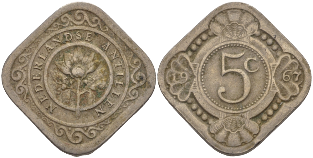 Нидерландские Антилы 5 центов 1967 Юлиана (1948-1980) KM 6 медно-никель 66-962