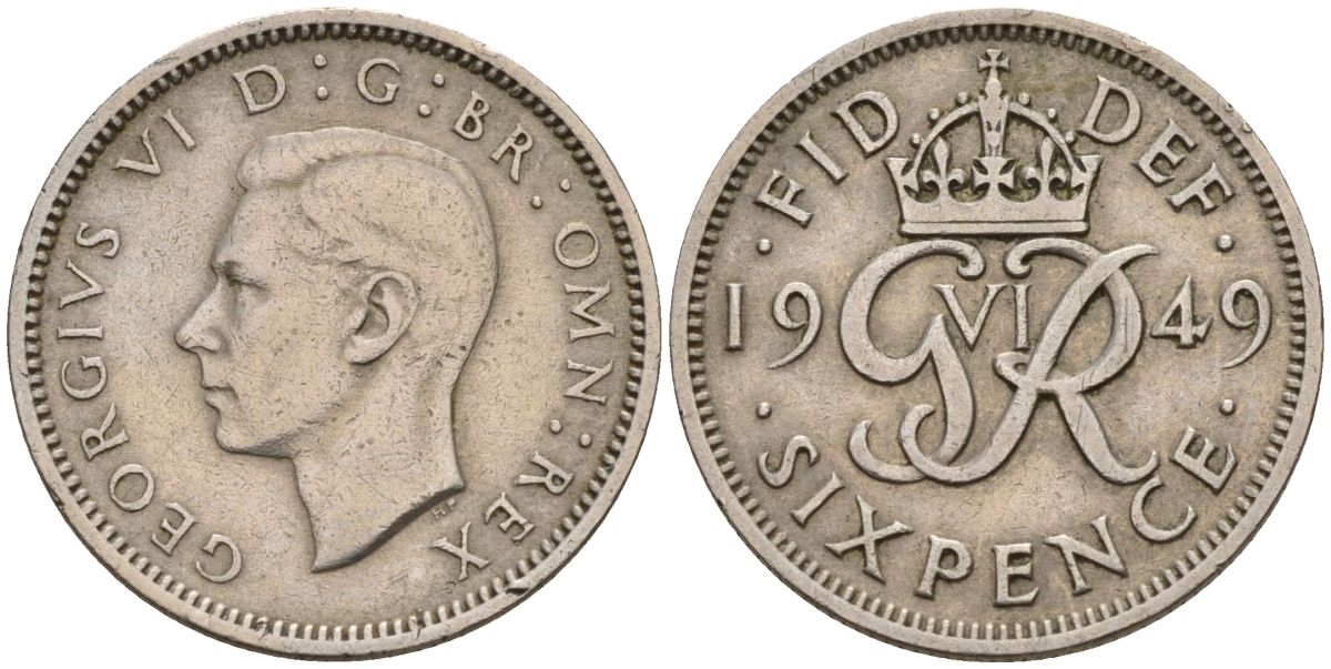 Великобритания 6 пенсов 1949 Георг VI (1936-1952) KM 875, Spink 4110 медно-никель 4154-231