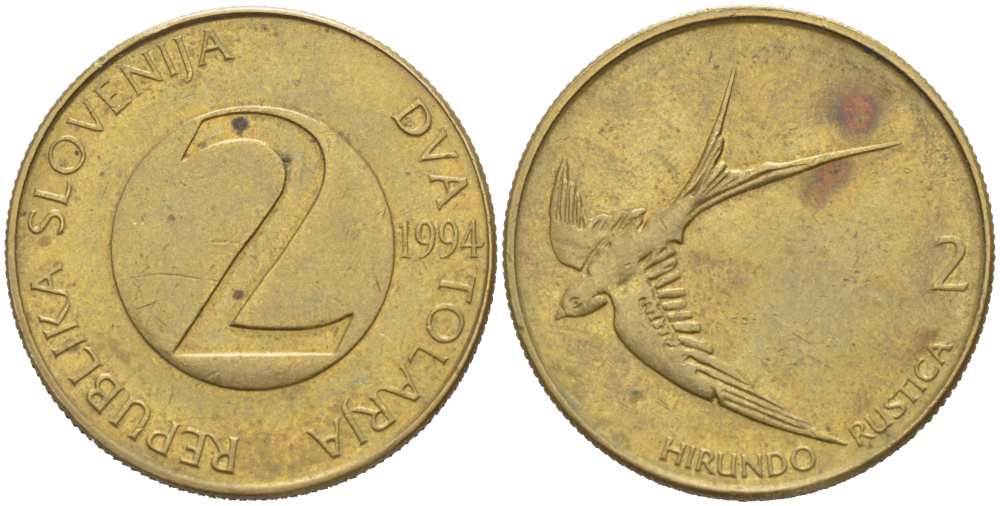 Словения 2 толара 1994 ласточка KM 5 никель латунь 217-627