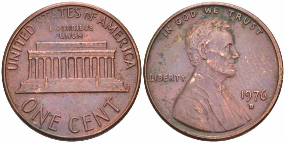 США 1 ЦЕНТ 1976 D, ЛИНКОЛЬН KM 201 медь цинк 63-221
