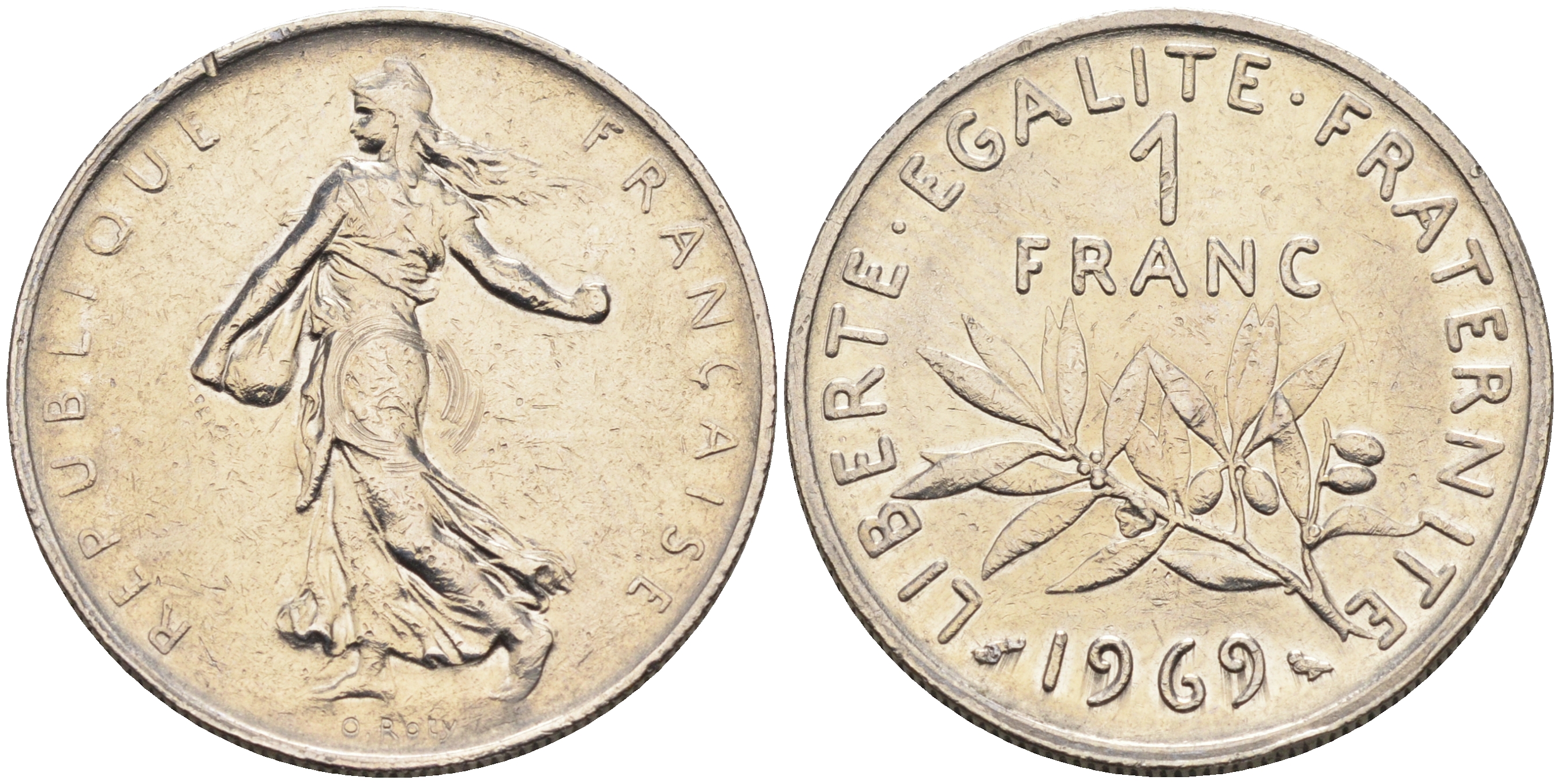 Франция 1 франк 1969 сеятель KM 925.1 никель    4177-252