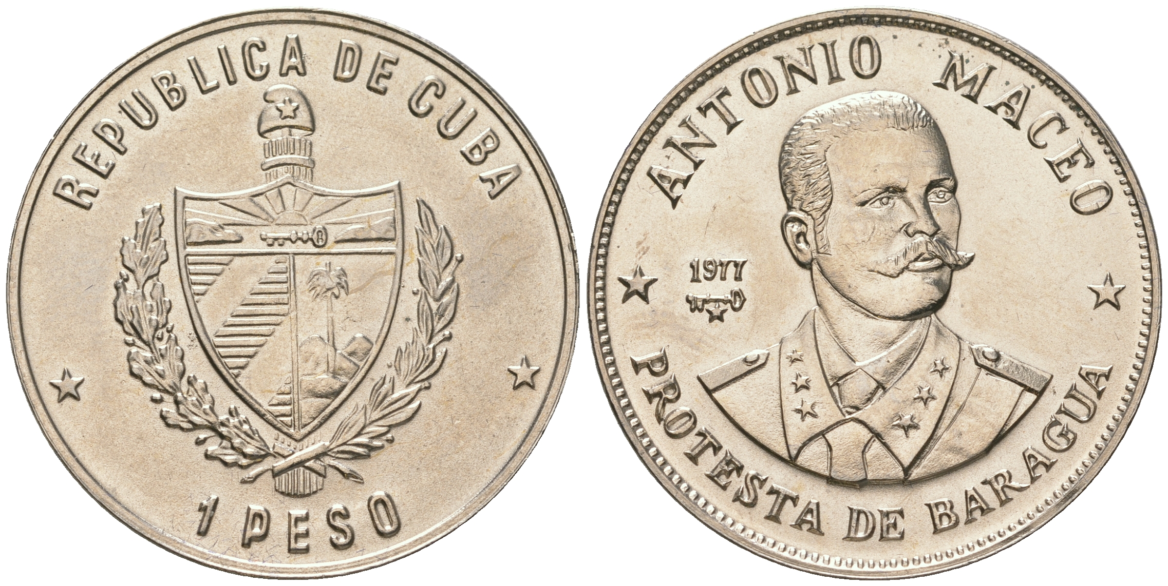 Куба 1 песо 1977 Антонио Масео (1845-1896) KM 189 медно-никель UNC 4165-133