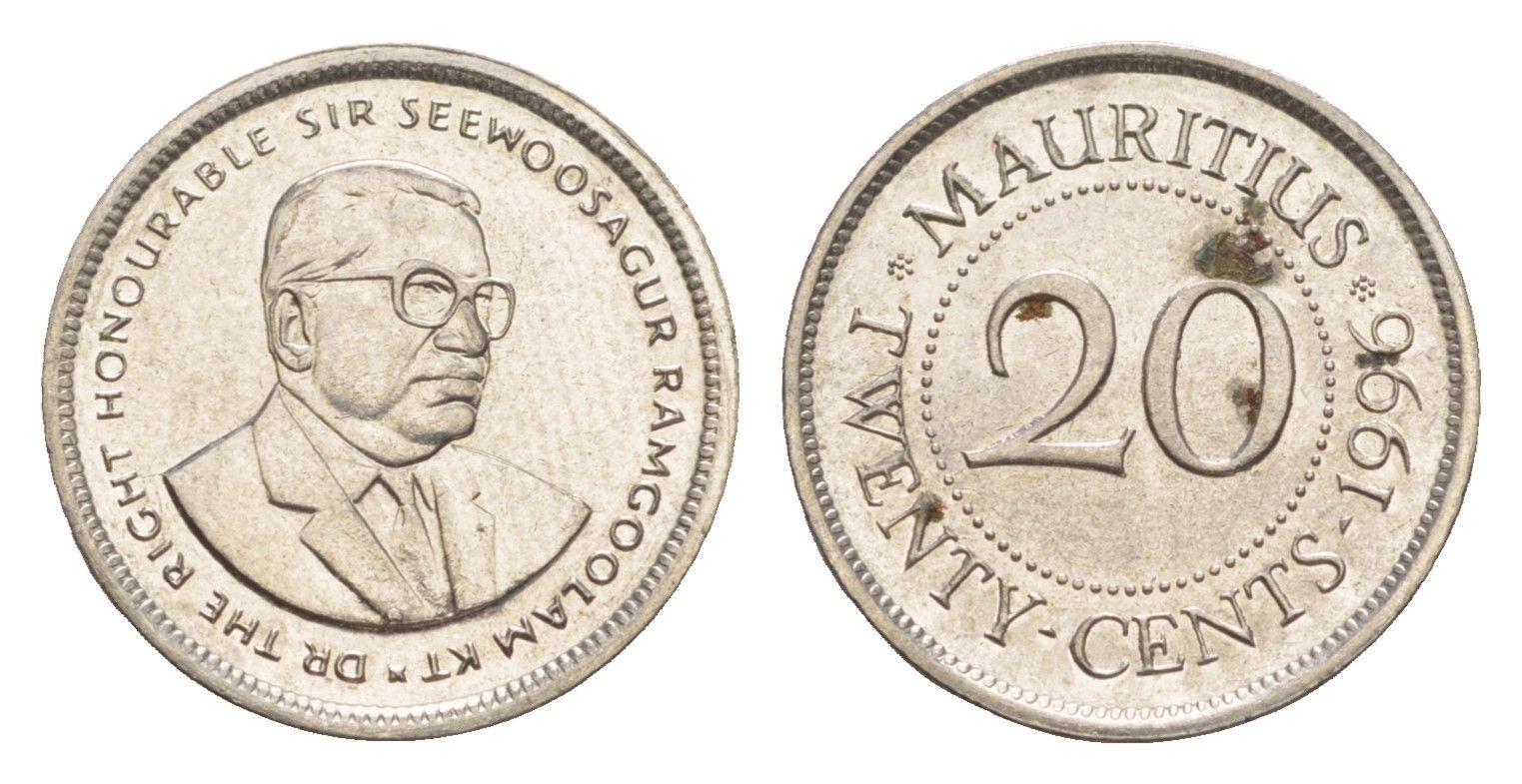 Маврикий 20 центов 1996 Сивусагур Рамгулам KM 53 сталь плакированная никелем UNC 4649-613
